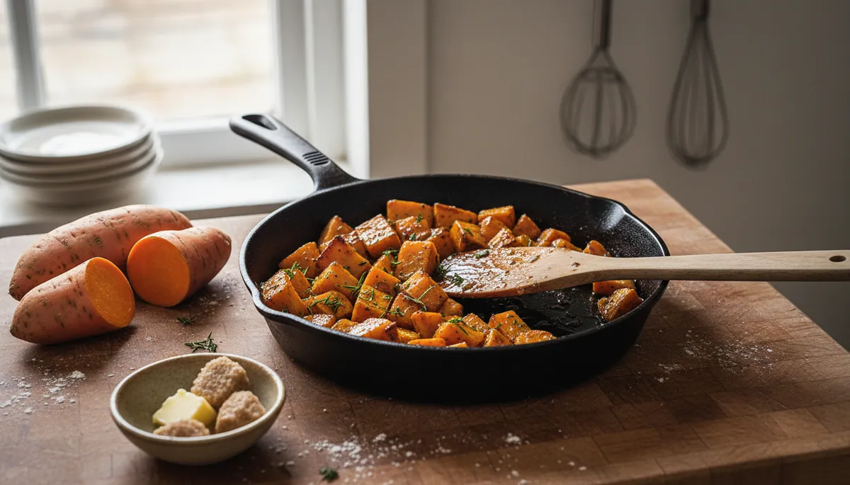 Recette de patates douces à la sauteuse, fondantes et caramélisées